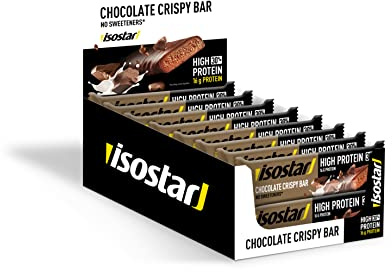 Isostar Barrita High Protein 30 sabor Choco Crispy, Alto en proteína (16gr/barrita), Fuente de carbohidrato (23g/barrita), sin edulcorantes. 16 unidades, x 55gr.
