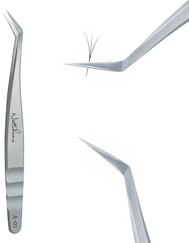 Natuhana Pince Extension Cils Volume Russe Professionnel en Acier Inoxydable Précis Droit et Courbé Nipper Pinces à Faux Cils Argenté (A-01)