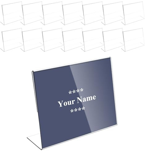 15Pcs Acryl Etikettenhalter, Etikettenträger 9x6cm, Preisschilder Aufsteller Tischaufsteller Dachform, Schräg Visitenkarten Display, Namenskarten Halter für Büro Bäckereien Geschäft Supermarkt (A)