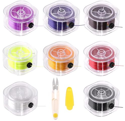 Keadic 9Pcs 0.8mm Flat Stretchy Bracelet String and Cutter Assortment Set with Organizing Case, 990 Yards Elastic Beading Cords Jewelry Making Thread for Clay & Pony Beads