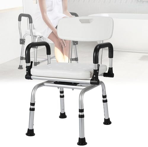 Mcamgiczin Silla de Ducha giratoria Asiento de bañera Giratorio de 360 ° con Brazos y Respaldo Banco de baño Estrecho para Personas Mayores