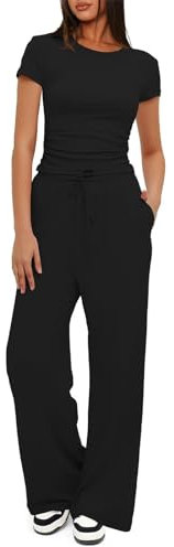 Yoga Outfit Damen Set Skims 2 Teiler Lounge Sport Set Damen Outfits Gym Zweiteiler Bluse Hose Damen Vacation Outfits Women Zweiteiler Damen Mit Hose Sommer Sport Shorts Damen Kurz(1-Black,M)