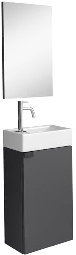 Badplaats B.V. WC Badmöbel Apollo 40x22 cm Anthrazit - Schrank Waschbecken Bad Toilette mit Spiegel