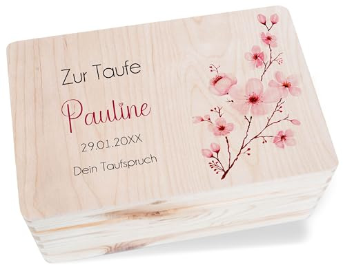 Shirtracer Erinnerungsbox Baby personalisiert Taufe Kirschblüten | Holz, 30x20x14 cm, Täufling, Patenkind, Segen, Taufgeschenke