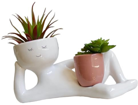 Maceta de Resina con Forma Humana, Regalo Vaso para Plantas Suculentas de Resina con Forma de Cactus, Maceta Perezosa y Bonita para Plantas de Interior o Exterior