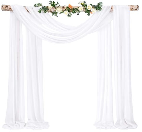 Showgeous Querbehang Weiß 73cmx610cm Tüll Foto Hintergrund Hochzeit Vorhang Deko Weiss Chiffon-Stoff Hochzeitsbogen Gardinen für Laube Hochzeit Torbogen Zeremonie Fotografie Party