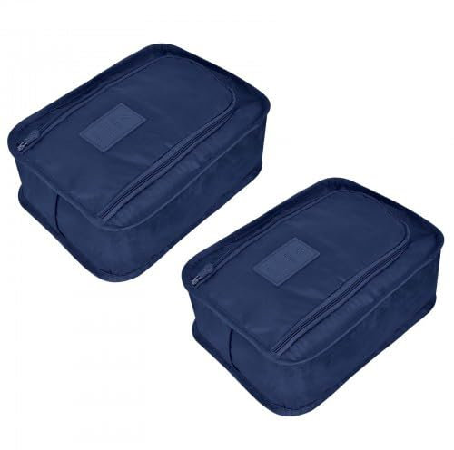 2 pezzi Borse Porta Scarpe da Viaggio Sacca Portascarpe, Borsa Porta Scarpe con Manico e Cerniera, Impermeabile e Antipolvere Borsa da Viaggio per Scarpe, Borse Scarpe Pieghevoli Portatili (Blu scuro)