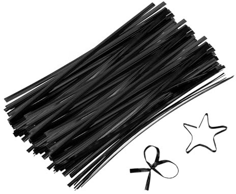 QUARKZMAN 6 Lazos de Torsión, Lazos de Torsión Metálicos, Lazos de Torsión de Plástico Reutilizables para Panadería, Bolsas de Dulces, Bolsas de Café, Paquete de 800, Negro