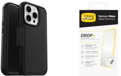 OtterBox Strada MagSafe Apple iPhone 15 Pro Shadow - Black with Premium Tempered Glass Protector