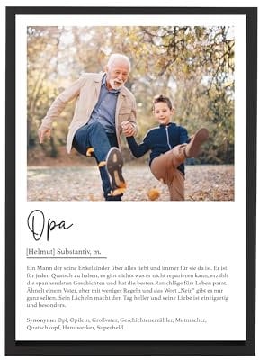 Wackadoo Personalisiertes Poster Opa - Geschenk Opa Wandbild mit Foto und Text auf hochwertigem Papier - Holz Bilderrahmen und Glasscheibe, fotogeschenk personalisiert, personalisiertes geschenk