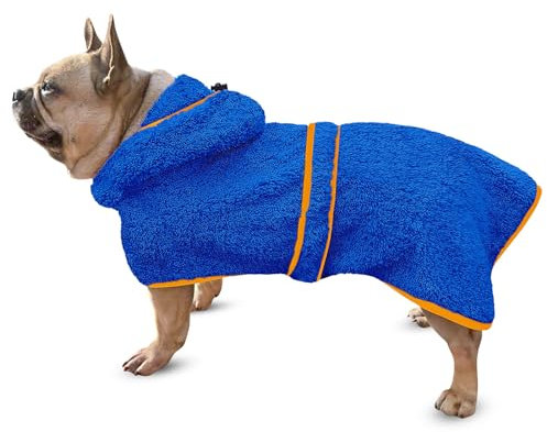 Bienbee Weicher Hundebademantel, super saugfähig und schnell trocknend, mit Kapuze, gemütlicher Trockenmantel für nach dem Baden, Blau, Größe M