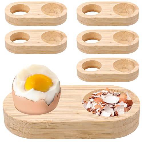 LDHHYH 6 portauovo in bambù, di alta qualità, in legno, impilabile, con ripiano integrato, divertente per ogni tavolo della colazione