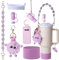 7 PCS Stanley Cup Accessories Set for Stanley Cup, Including Water Bottle Handle Strap, Silicone Straw Cover, Water Bottle Holder, Keychain Accessories for Stanley Cup 30oz 40oz Tumbler (Purple)