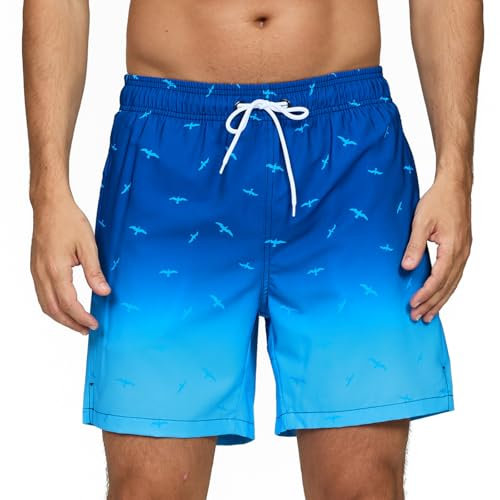Bañador Hombre de Secado Rápido Impermeable Bañadores Largo, Traje de Baño para Natacion Piscina Corto Pantalones, Verano Shorts Hombre de Playa Arena Deportes L Pájaro de Gradiente