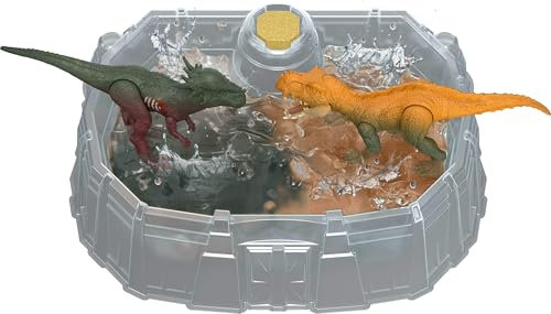 Mattel Jurassic World Dinosaurier-Spielzeug mit Kampfarena, warmes Wasser enthüllt volle Dekoration, Farbwechselspiel, Verschiedene Arten, 2 Stück