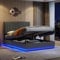Upholstered Bed Frame with Hydraulic Lift and Adjustable Channel Tufted Headboard, 5ft King Size Bed Frame with LED Lighting, PU Leather Gas Lift Functional Ottoman Storage Bed, No Mattress, Grey