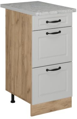 Vicco Küchenunterschrank R-Line, Weiß Landhaus, 40 cm mit Schubladen, AP Marmor