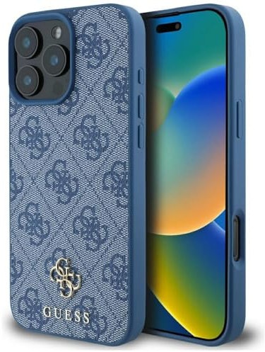 CG MOBILE Guess HC PU 4G Small 4G and Classic Hülle für iPhone 16 Pro kompatibel mit MagSafe Blau