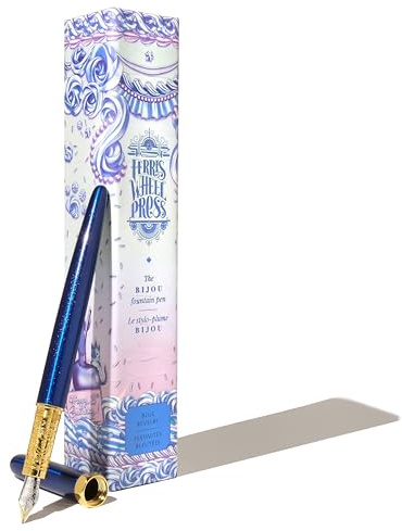 Ferris Wheel Press , Bijou Fountain Pen, Blue Revelry, Double Gold Plated, Sapphire Lacquer Finish, Two-Tone Steel Nib, Fine Nib