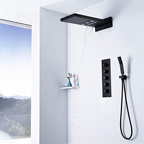 FLUXGOONE Sistema de Ducha, termostato Oculto, Juego de Ducha de Lluvia con Tres Funciones de Cobre, Cabezales de Ducha fijos