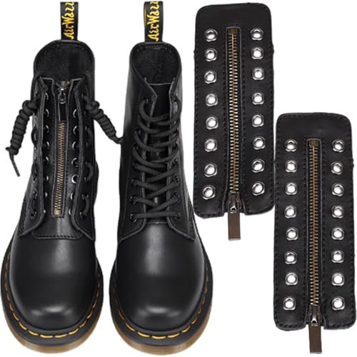 SQAQS 2pcs Schuhreißverschluss, Einfach und Ausziehen, Schnürstiefel Aus Leder Mit Reißverschlusseinsätzen 8 Metallösen Reißverschluss Stiefel Schnürsenkel Schwarz Schnürsenkel Ohne Krawatte(6-7.5)