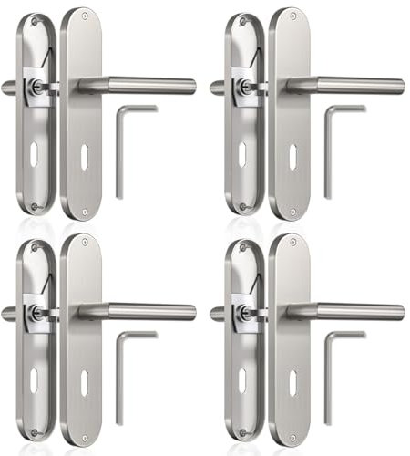 Bwintech 4 set di maniglie rettangolari in zinco su piastra con foro per chiave, adatte per camera da letto, porta d'ingresso, porta in legno