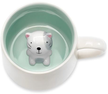Phitihui Cute Cat in Mug, 3D Animal Ceramic Tea Cup, Coffee Mugs, Valentines Mothers Day Easter Christmas Gifts for Women Mum Her Wife Grandma Girl Boy Kids Teacher Friend, Birthday Present Idea