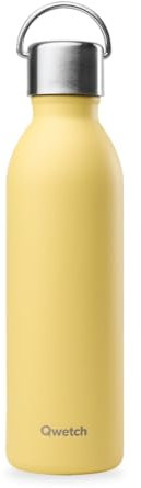 Qwetch - Bouteille Isotherme Active Citron 600ml - Gourde avec Anse Inox Recyclé - 24h Froid et 12h Chaud - Etanche, Ergonomique & Compacte