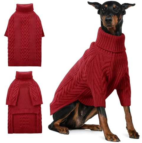 ASENKU Hundepullover, Hundepullover für extra große Hunde, Rollkragenpullover für den Winter für Dobermann, Dogge (Rot, Größe 3XL)