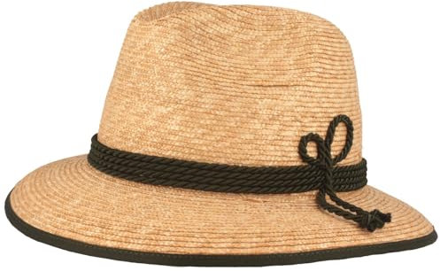 Breiter Trachtenhut Strohhut Damen Hut Sonnenhut Trachten Strohhut Mir 4-Fach Kordel - Natur L