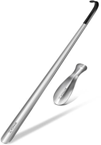 ZOMAKE Schuhlöffel Lang Metall 72 cm und klein 19 cm, Langer Schuhanzieher | Schuhlöffel 2mm Edelstahl, Extra stabil, Bequemes Anziehen im Stehen, Senioren, Eingeschränkte Beweglichkeit, kurz für Reisen
