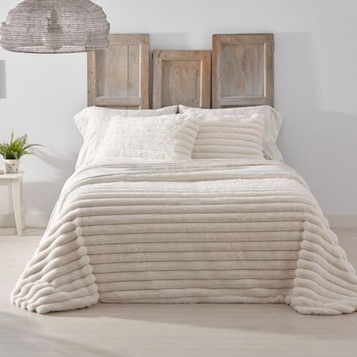 Burrito Blanco Winter-Steppdecke mit Lammfell | Bett von 90 cm (+ verfügbare Größen) | Design 438 | Cremefarben (180 x 260 cm)