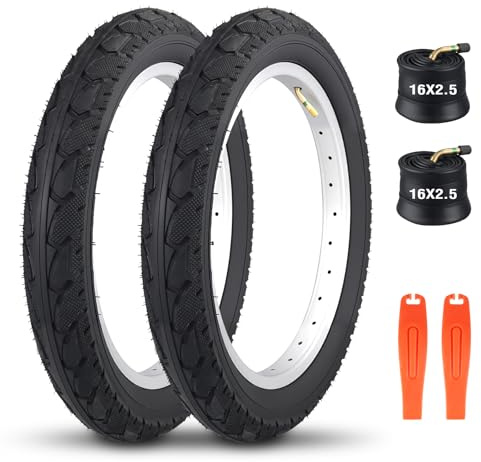 ZUKKA 2er Set Faltbarer 16 Zoll Reifen 16x2.5 E-Bike Fat Bike Reifen Mantel 65-305 Plus 2er Set 16 Zoll Schlauch für Elektro-Scooter, E-Bike