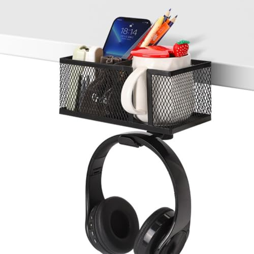 Space Saving Drink Tray Headphone Stand Headset Hanger Under Desk Without Piercing Underneath Desk Cup Holder Attachment