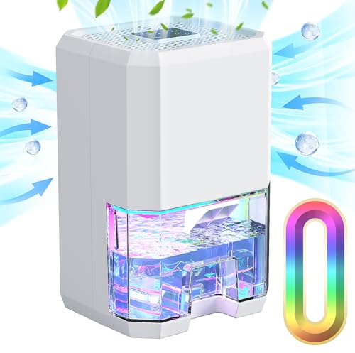 1200ML Luftentfeuchter, leiser Raumentfeuchter mit automatischer Abschaltung, 6-8-10-Stunden-Timer, Schlafmodus, 7-farbiges Nachtlicht, tragbar, Für Badezimmer, Schlafzimmer (500ML/24H)