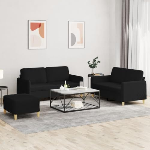 Yunovire 3-TLG. Sofagarnitur, Schwarz, Stoff, mit Kissen, für Wohnzimmer, Schlafzimmer, Bequeme Lounge-Sitzgruppe, Robustes Metallgestell, 158 x 77 x 80 cm