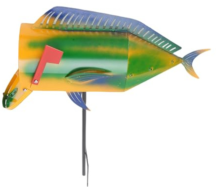 VELATEMOR Large Metal Mail Box Fish Shape for Outside Home Unique Decorative Post Box with Large Capacity Iron Construction