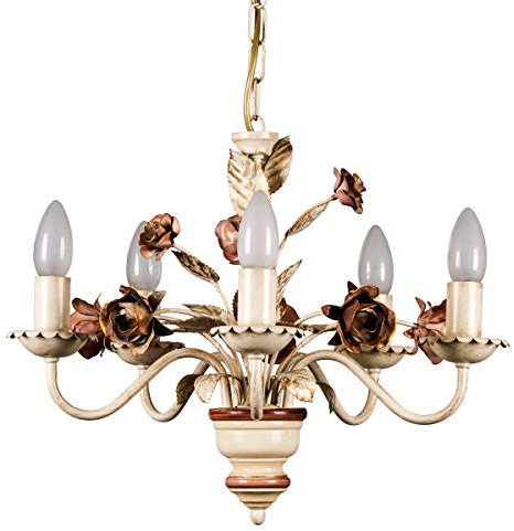 Helios Leuchten 203581 Florentiner Pendelleuchte Pendellampe | Blüten Hängelampe | Lampe Leuchte Kronleuchter Landhausstil | Deckenlampe 5 x E14