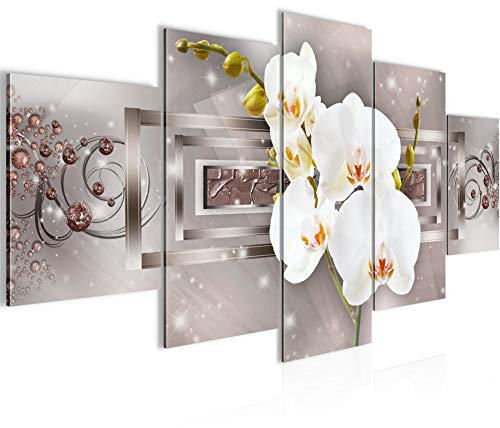 Runa Art - Bilder Blumen Orchidee 200 x 100 cm 5 Teilig XXL Wanddekoration Design Braun 210951a