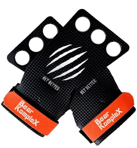 Bear KompleX 3 Hole Hand Grips and Gymnastics Grips Great for Cross Fitness, pullups, Weight Lifting, Chin ups, Training, Exercise, Kettlebell, More. Protect Your Palms from rips! Med 3hole Carbon