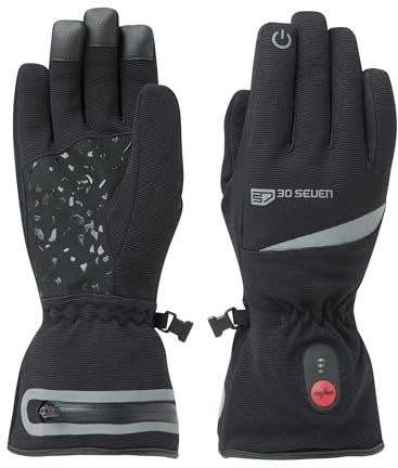 30seven, Gants Chauffants Unisexe Thinsulate Comfort, Anti-Froid, Légers, Extensibles et Imperméables pour l'hiver, 2 Batteries Rechargeables et Double Chargeur Inclus, Noir, Large