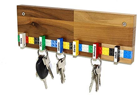 Schlüsselbrett Play 202 Holz | Für die ganze Familie | Schlüsselleiste Nussbaum mit 6 Schlüsselanhängern zum selbst beschriften | inkl. Schrauben und Dübel | Farbe wählbar