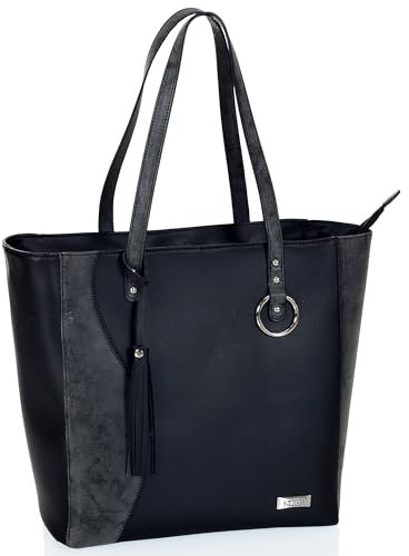 LCP Kids Wickeltasche Eco Leder Damen Handtasche Kratzfest 15 l Volumen, Schwarz