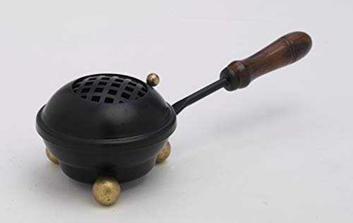 Weihrauchpfannen, Räucherpfanne aus Eisen in Schwarz mit Holzgriff Ø 8 cm für Räucherkohle