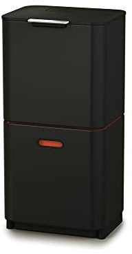 Joseph Joseph Totem Max - Poubelle de cuisine pour le tri et le recyclage des déchets, avec bac à compost intégré et filtre à charbon actif remplaçable, capacité de 60 litres, Noir