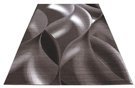 Ayyildiz Modern Designer Kurzflor Teppich in Schwarz, Braun oder Lila meliert mit Abstrakten Wellenmustern - Pflegeleichter rechteckiger Wohnzimmerteppich, Größe:80 x 150 cm, Farbe:Braun
