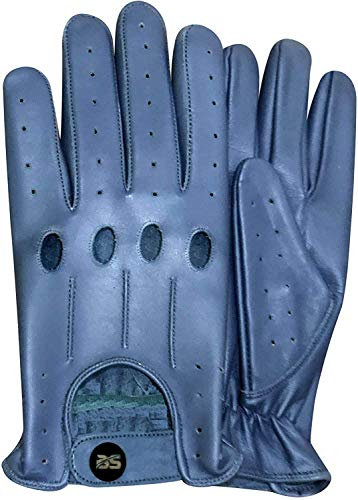 Gants de Conduite Pour Hommes Style Vintage Rétro Cordes Classiques à trous de Articulation (Bleu, XXL)