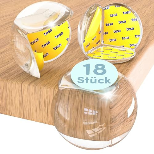 Adlersfeld® Kantenschutz Baby (18 Stück) - Selbstklebender Eckenschutz Baby zum Schutz vor Verletzungen - Starker Halt - Transparent - Einfache Anwendung für alle Möbel - Sicherheit für Baby & Kinder
