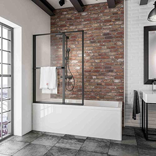 Schulte pare-baignoire 109 x 140 cm à coller, porte-serviettes, 2 volets (70+39) pivotants, noir, écran sans percer, 180° contre le mur, verre de sécurité 3 mm, joint d'étanchéité