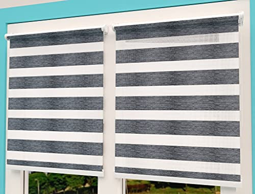 TROYAHOME® Doppelrollo Klemmfix Ohne Bohren Duo Rollo Fenster Rollo Easyfix (Meliert Schwarz, 120 x 150 cm (Stoffbreite 117 cm)